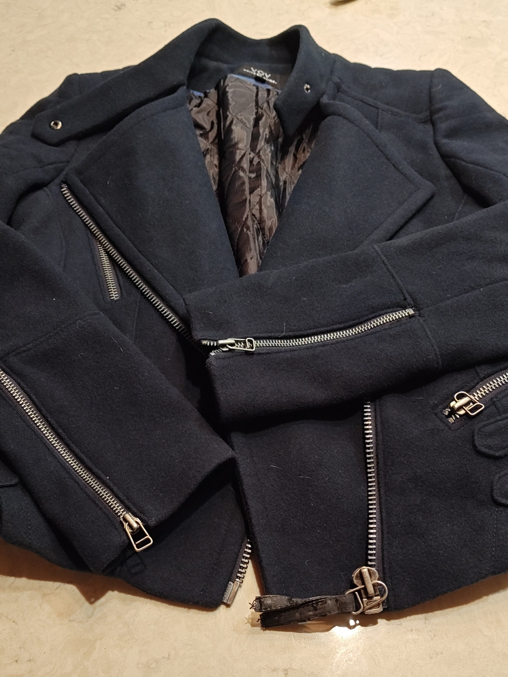 VOV Women's Biker Style  Wool Coat with Silver Hardware